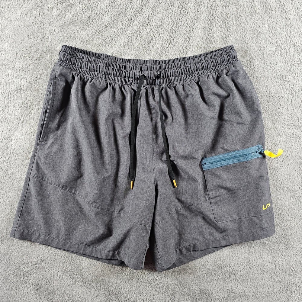 Unipro Mens Qwick-Dry Athletic Shorts XL Gray Heathered Zipper Pocket Inseam 7in